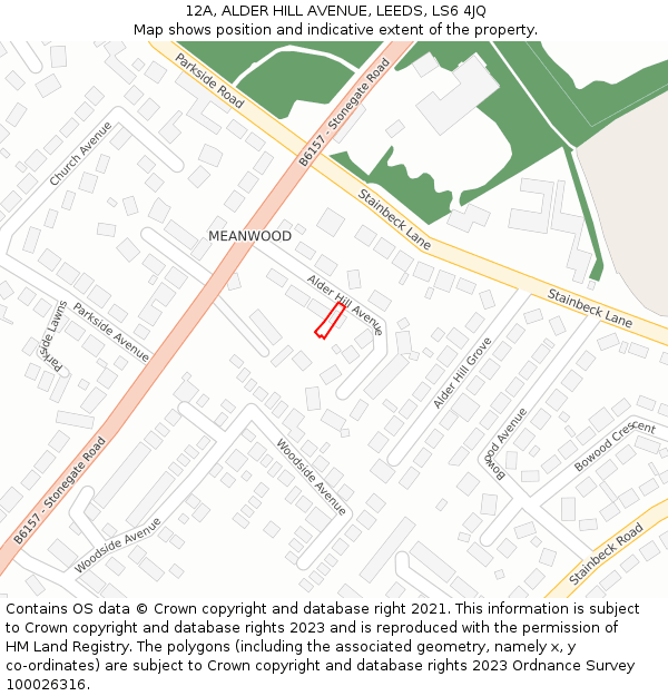 12A, ALDER HILL AVENUE, LEEDS, LS6 4JQ: Location map and indicative extent of plot