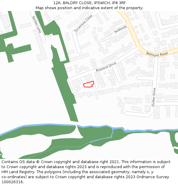 12A, BALDRY CLOSE, IPSWICH, IP8 3RF: Location map and indicative extent of plot