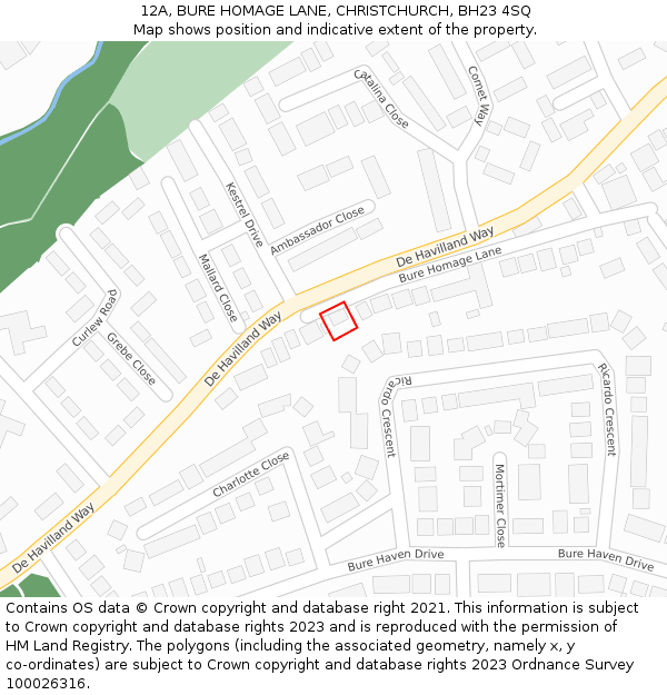 12A, BURE HOMAGE LANE, CHRISTCHURCH, BH23 4SQ: Location map and indicative extent of plot