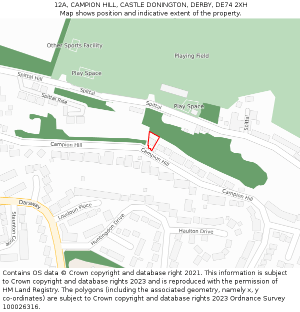12A, CAMPION HILL, CASTLE DONINGTON, DERBY, DE74 2XH: Location map and indicative extent of plot