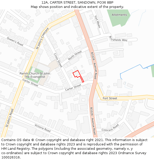 12A, CARTER STREET, SANDOWN, PO36 8BP: Location map and indicative extent of plot