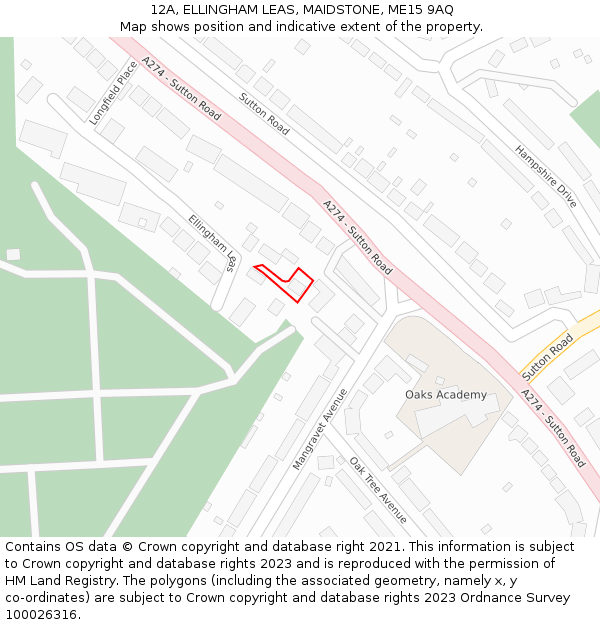 12A, ELLINGHAM LEAS, MAIDSTONE, ME15 9AQ: Location map and indicative extent of plot