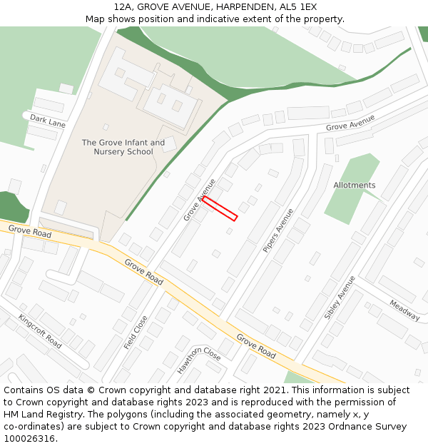 12A, GROVE AVENUE, HARPENDEN, AL5 1EX: Location map and indicative extent of plot