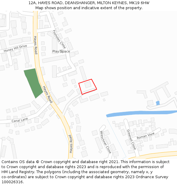 12A, HAYES ROAD, DEANSHANGER, MILTON KEYNES, MK19 6HW: Location map and indicative extent of plot