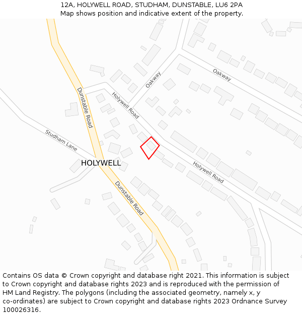 12A, HOLYWELL ROAD, STUDHAM, DUNSTABLE, LU6 2PA: Location map and indicative extent of plot