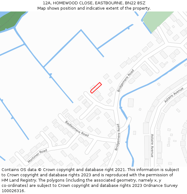 12A, HOMEWOOD CLOSE, EASTBOURNE, BN22 8SZ: Location map and indicative extent of plot