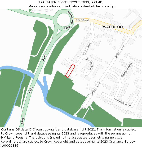 12A, KAREN CLOSE, SCOLE, DISS, IP21 4DL: Location map and indicative extent of plot