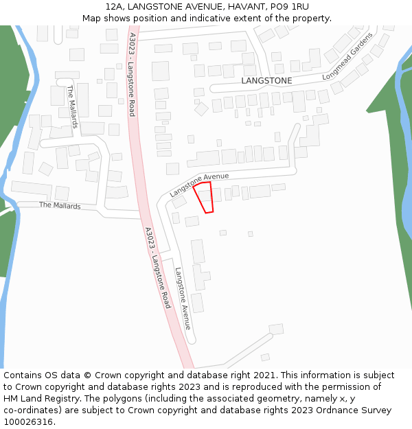 12A, LANGSTONE AVENUE, HAVANT, PO9 1RU: Location map and indicative extent of plot