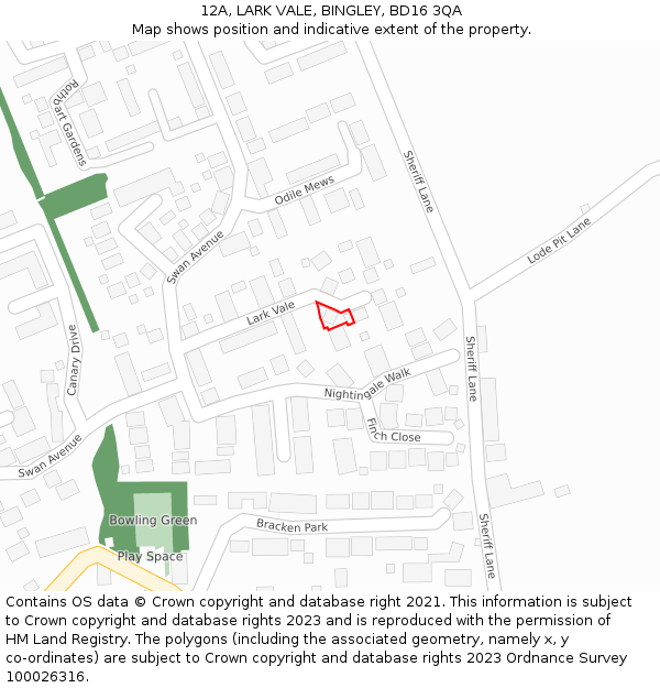 12A, LARK VALE, BINGLEY, BD16 3QA: Location map and indicative extent of plot