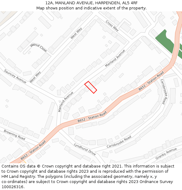 12A, MANLAND AVENUE, HARPENDEN, AL5 4RF: Location map and indicative extent of plot