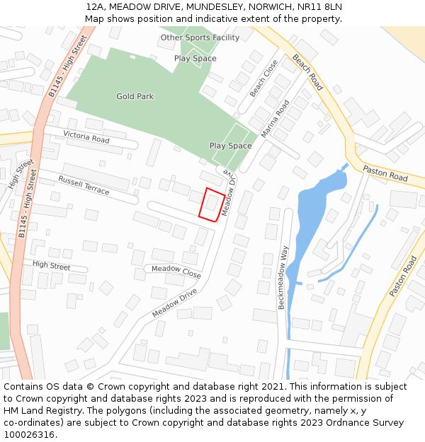 12A, MEADOW DRIVE, MUNDESLEY, NORWICH, NR11 8LN: Location map and indicative extent of plot