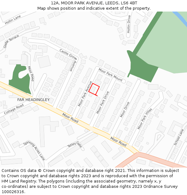 12A, MOOR PARK AVENUE, LEEDS, LS6 4BT: Location map and indicative extent of plot