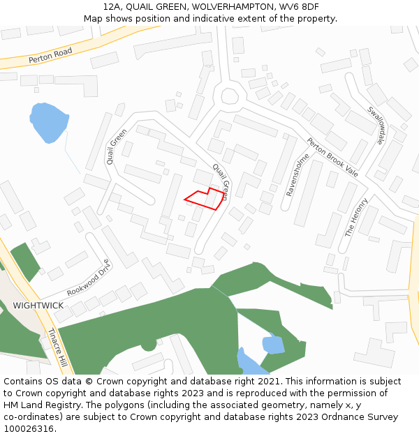 12A, QUAIL GREEN, WOLVERHAMPTON, WV6 8DF: Location map and indicative extent of plot