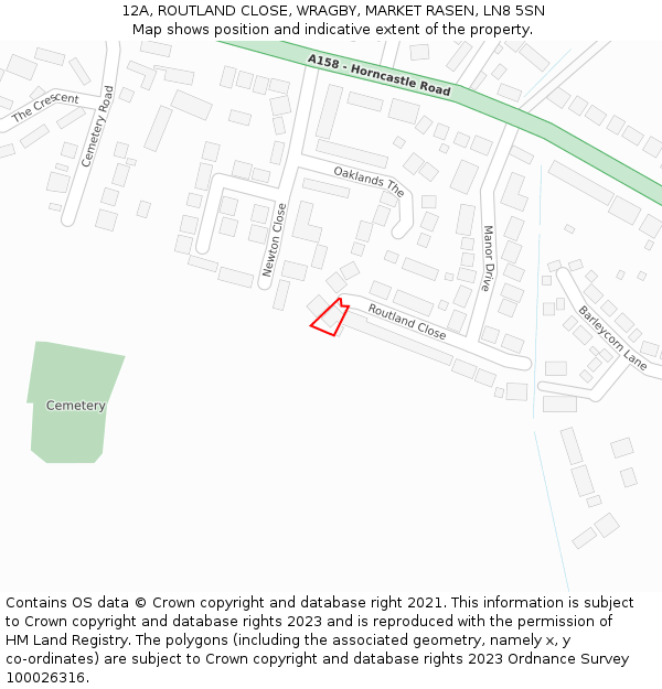 12A, ROUTLAND CLOSE, WRAGBY, MARKET RASEN, LN8 5SN: Location map and indicative extent of plot