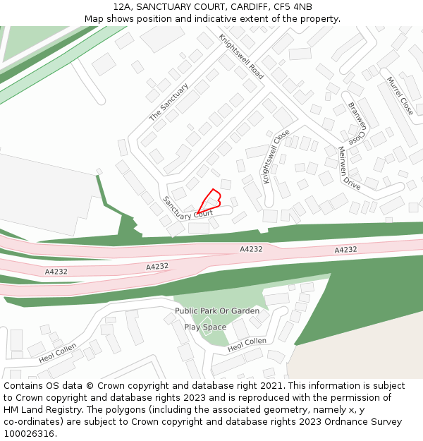 12A, SANCTUARY COURT, CARDIFF, CF5 4NB: Location map and indicative extent of plot