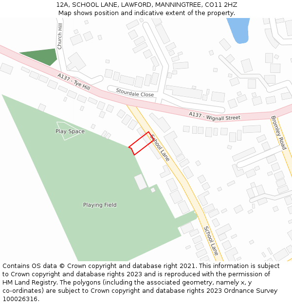 12A, SCHOOL LANE, LAWFORD, MANNINGTREE, CO11 2HZ: Location map and indicative extent of plot