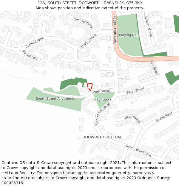 12A, SOUTH STREET, DODWORTH, BARNSLEY, S75 3NY: Location map and indicative extent of plot
