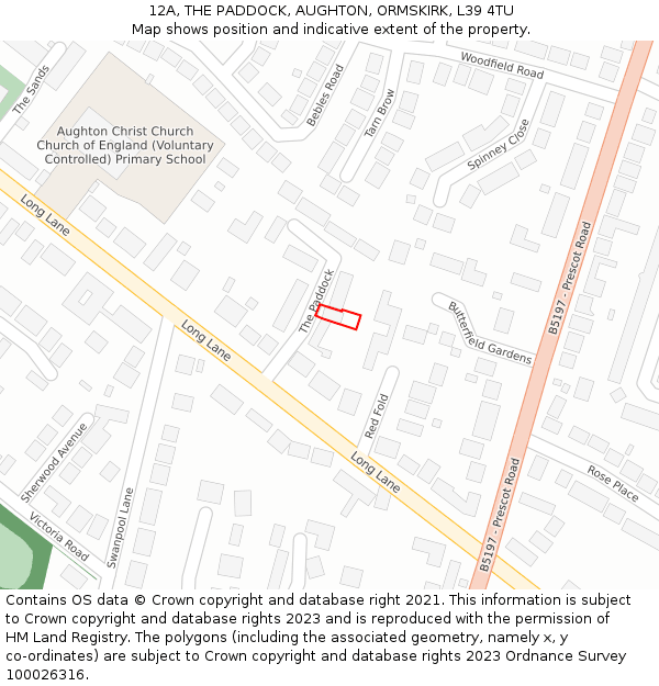 12A, THE PADDOCK, AUGHTON, ORMSKIRK, L39 4TU: Location map and indicative extent of plot