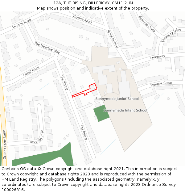 12A, THE RISING, BILLERICAY, CM11 2HN: Location map and indicative extent of plot