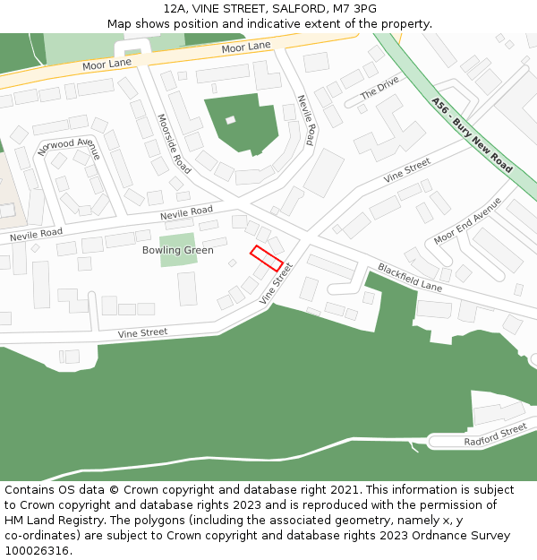 12A, VINE STREET, SALFORD, M7 3PG: Location map and indicative extent of plot