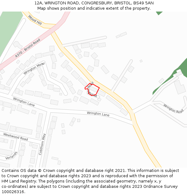 12A, WRINGTON ROAD, CONGRESBURY, BRISTOL, BS49 5AN: Location map and indicative extent of plot