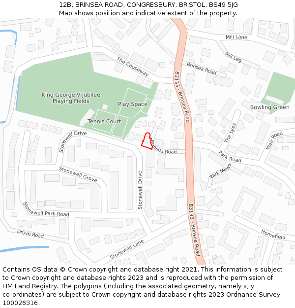 12B, BRINSEA ROAD, CONGRESBURY, BRISTOL, BS49 5JG: Location map and indicative extent of plot
