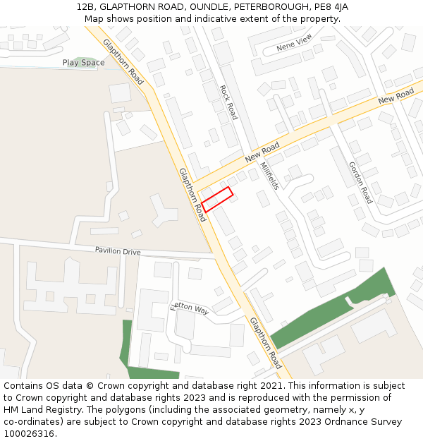 12B, GLAPTHORN ROAD, OUNDLE, PETERBOROUGH, PE8 4JA: Location map and indicative extent of plot