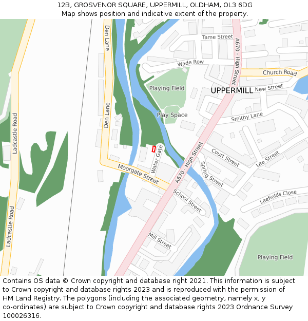 12B, GROSVENOR SQUARE, UPPERMILL, OLDHAM, OL3 6DG: Location map and indicative extent of plot