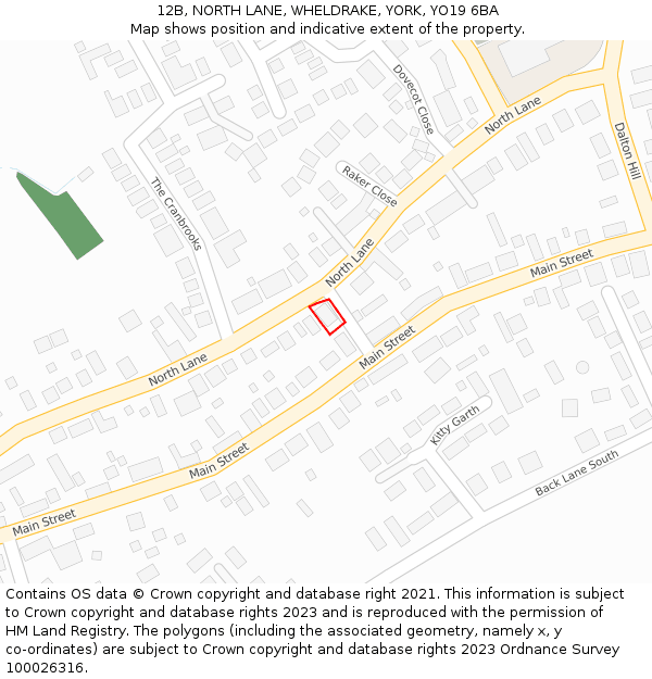 12B, NORTH LANE, WHELDRAKE, YORK, YO19 6BA: Location map and indicative extent of plot