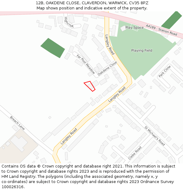 12B, OAKDENE CLOSE, CLAVERDON, WARWICK, CV35 8PZ: Location map and indicative extent of plot