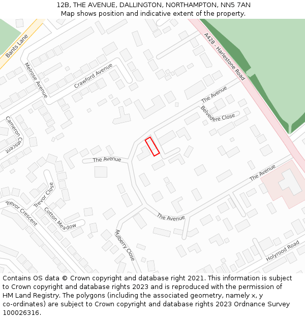 12B, THE AVENUE, DALLINGTON, NORTHAMPTON, NN5 7AN: Location map and indicative extent of plot