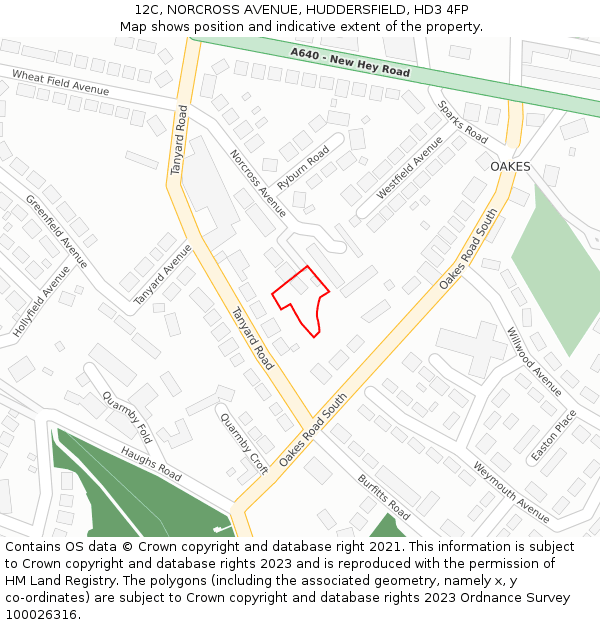 12C, NORCROSS AVENUE, HUDDERSFIELD, HD3 4FP: Location map and indicative extent of plot