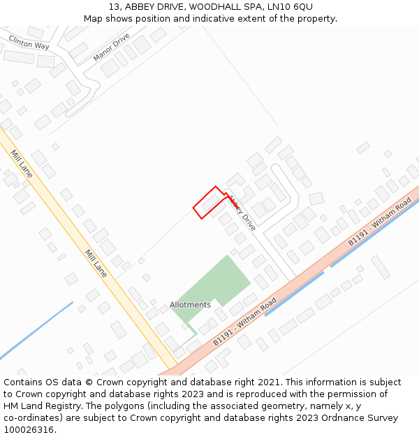13, ABBEY DRIVE, WOODHALL SPA, LN10 6QU: Location map and indicative extent of plot