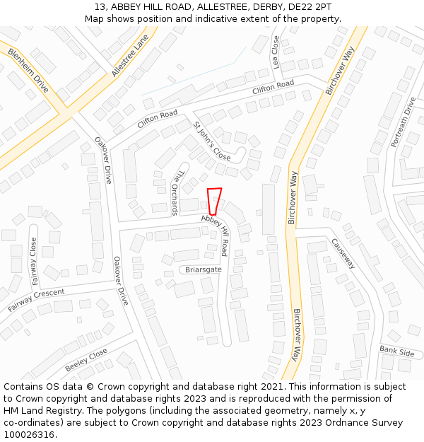 13, ABBEY HILL ROAD, ALLESTREE, DERBY, DE22 2PT: Location map and indicative extent of plot