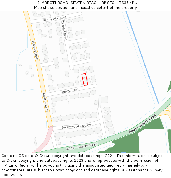 13, ABBOTT ROAD, SEVERN BEACH, BRISTOL, BS35 4PU: Location map and indicative extent of plot