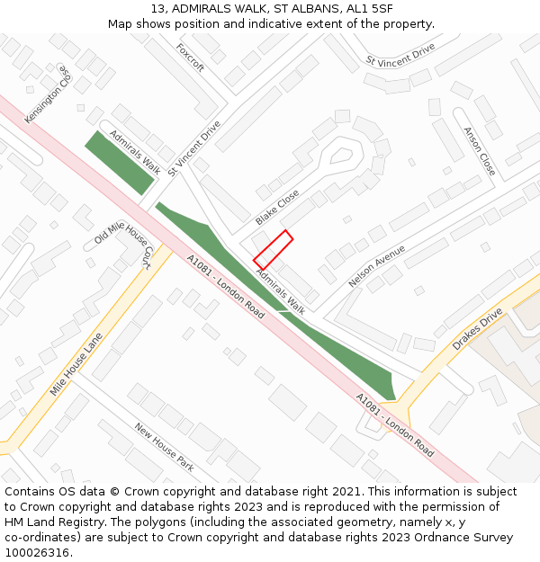 13, ADMIRALS WALK, ST ALBANS, AL1 5SF: Location map and indicative extent of plot