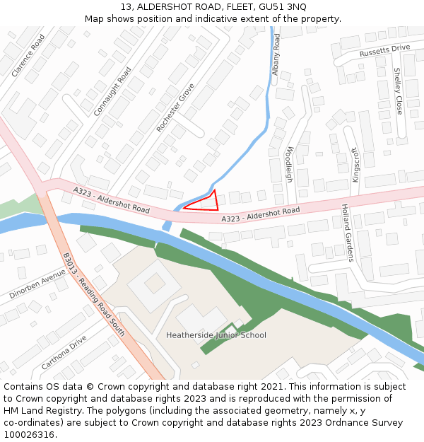13, ALDERSHOT ROAD, FLEET, GU51 3NQ: Location map and indicative extent of plot