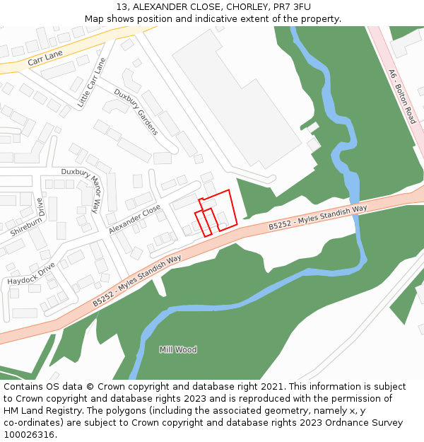 13, ALEXANDER CLOSE, CHORLEY, PR7 3FU: Location map and indicative extent of plot