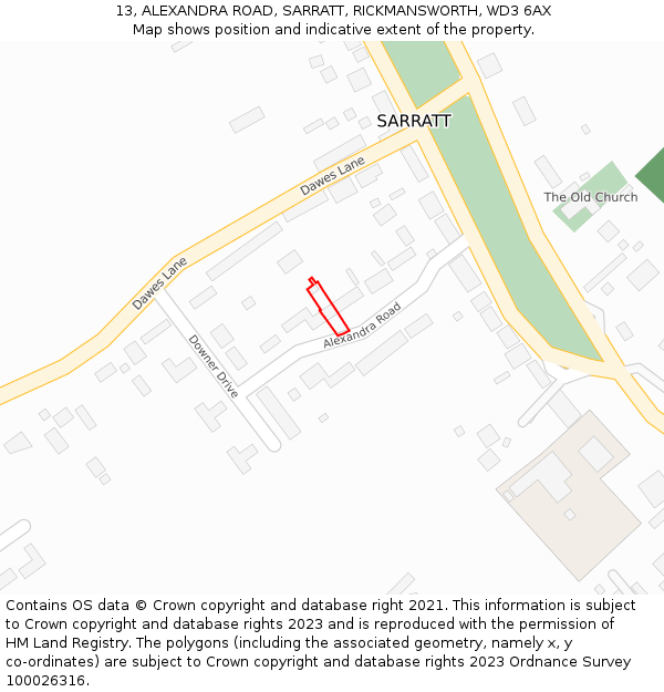 13, ALEXANDRA ROAD, SARRATT, RICKMANSWORTH, WD3 6AX: Location map and indicative extent of plot