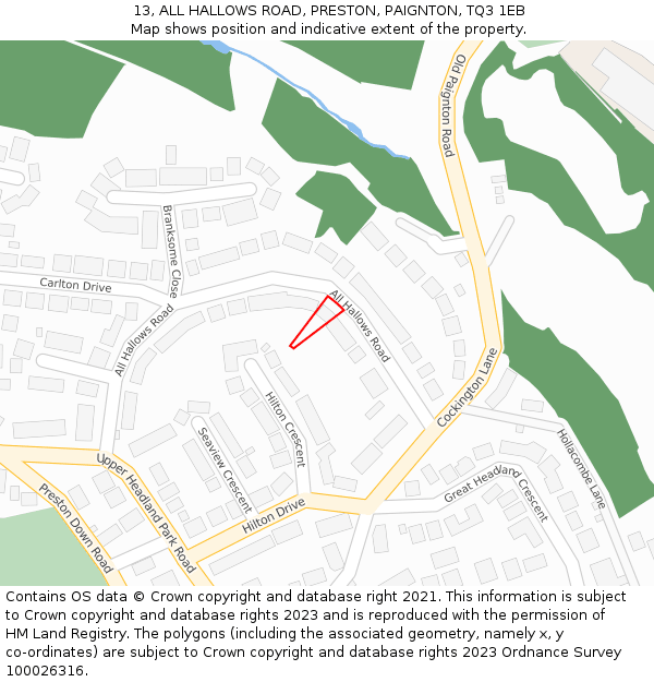 13, ALL HALLOWS ROAD, PRESTON, PAIGNTON, TQ3 1EB: Location map and indicative extent of plot