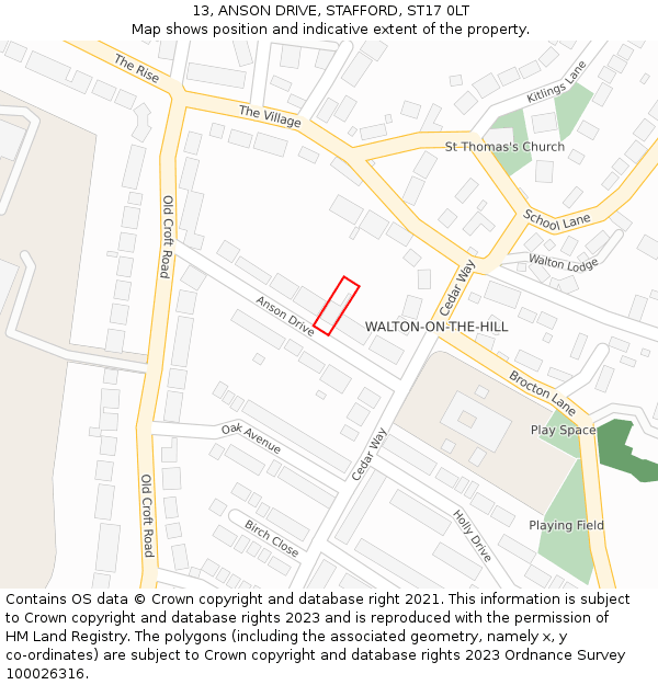 13, ANSON DRIVE, STAFFORD, ST17 0LT: Location map and indicative extent of plot