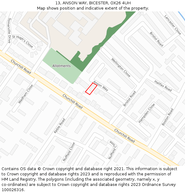 13, ANSON WAY, BICESTER, OX26 4UH: Location map and indicative extent of plot