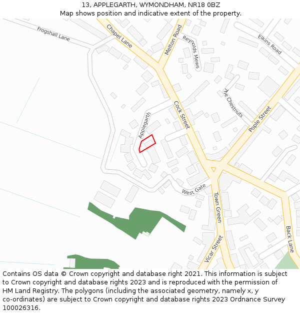 13, APPLEGARTH, WYMONDHAM, NR18 0BZ: Location map and indicative extent of plot