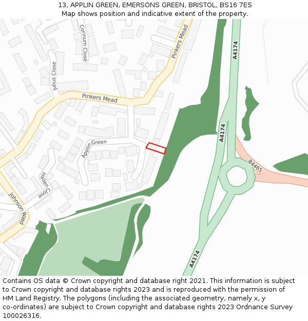 13, APPLIN GREEN, EMERSONS GREEN, BRISTOL, BS16 7ES: Location map and indicative extent of plot
