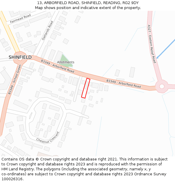 13, ARBORFIELD ROAD, SHINFIELD, READING, RG2 9DY: Location map and indicative extent of plot