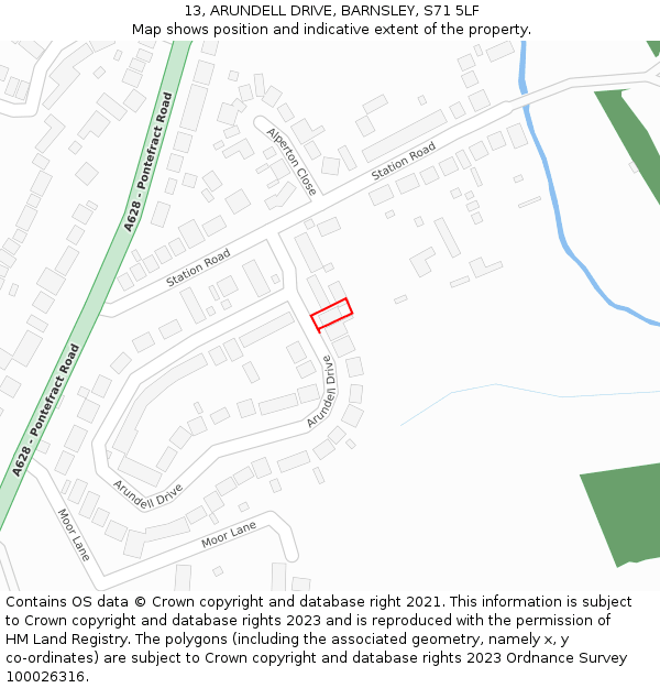 13, ARUNDELL DRIVE, BARNSLEY, S71 5LF: Location map and indicative extent of plot
