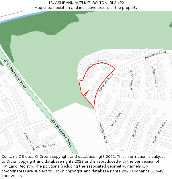 13, ASHBANK AVENUE, BOLTON, BL3 4PX: Location map and indicative extent of plot
