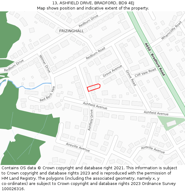 13, ASHFIELD DRIVE, BRADFORD, BD9 4EJ: Location map and indicative extent of plot