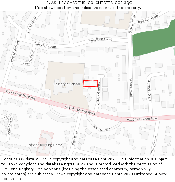 13, ASHLEY GARDENS, COLCHESTER, CO3 3QG: Location map and indicative extent of plot