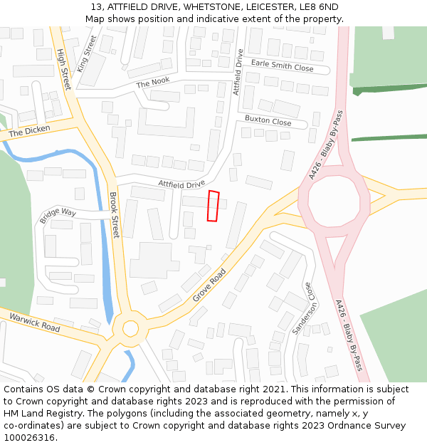13, ATTFIELD DRIVE, WHETSTONE, LEICESTER, LE8 6ND: Location map and indicative extent of plot
